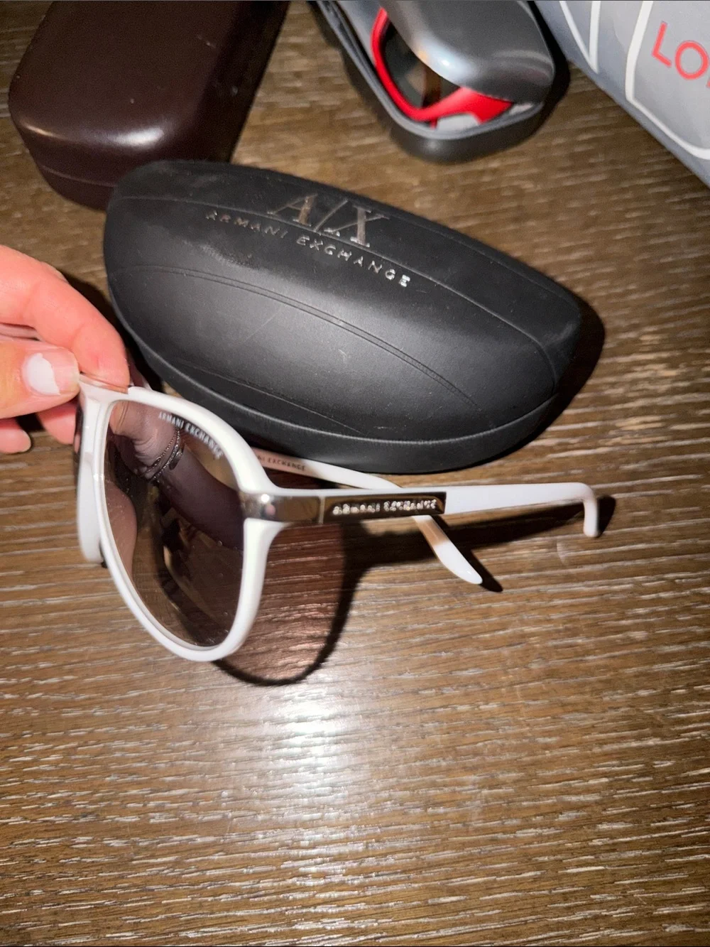 Armani Exchange White Frame Sunglasses with Brown Lenses